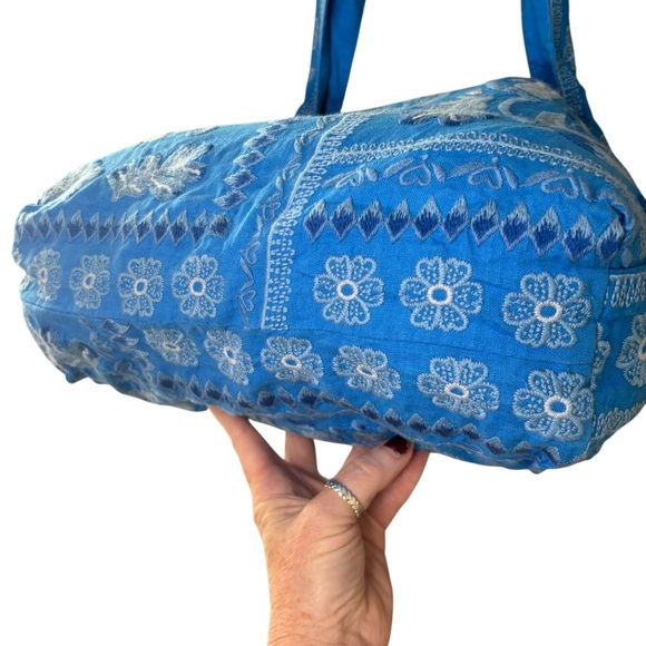 JOHNNY WAS Yadira Wide Strap Linen Tote Bag DVA Blue Embroidered Elephant NWT - Picture 6 of 11